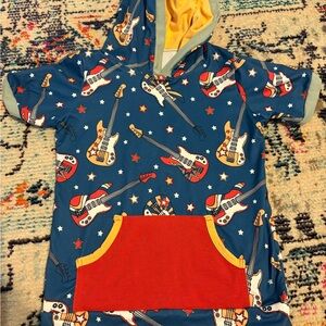 Kids Guitar Print Hoodie - Blue and Red